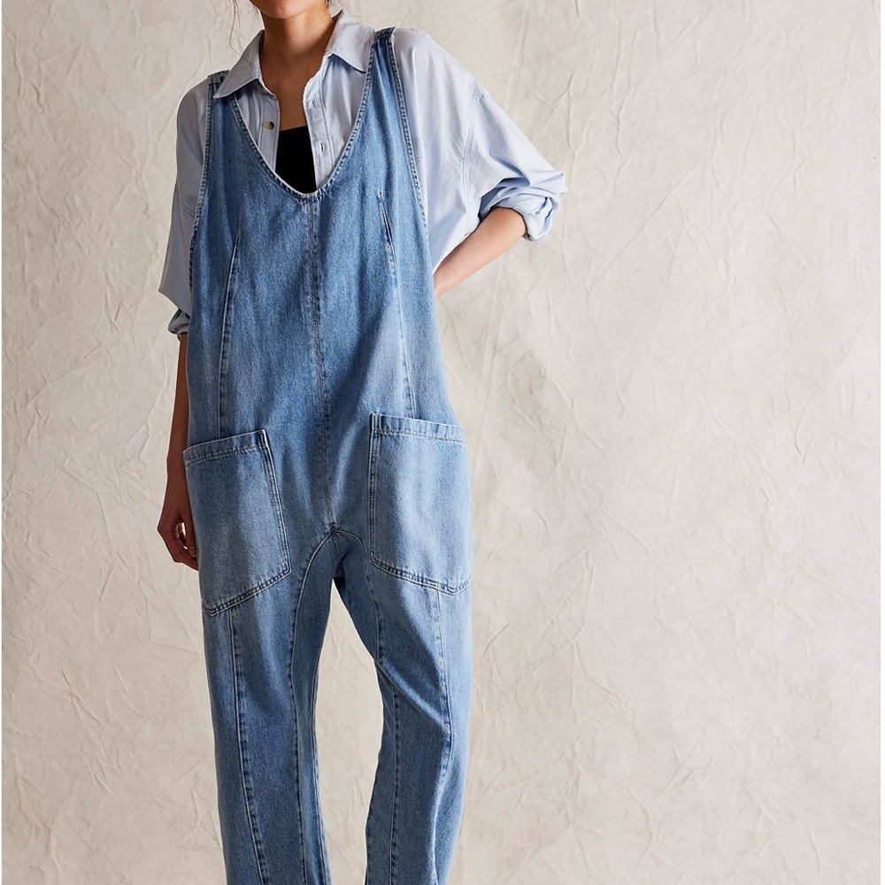 We The Free Light Blue Denim Overalls Jumpsuit